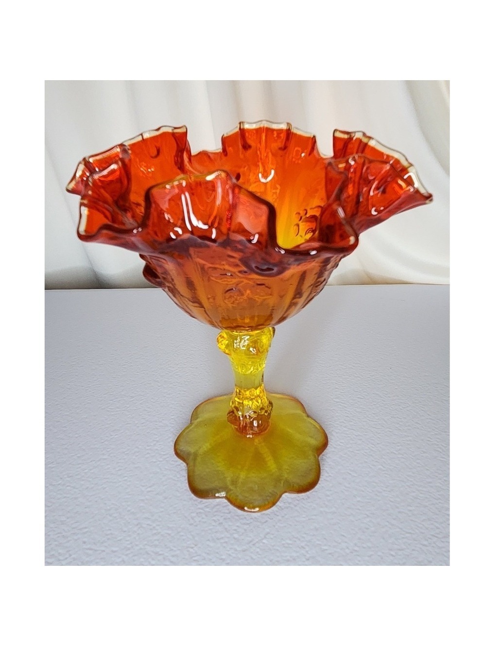 Fenton Amberina Cabbage Rose Compote